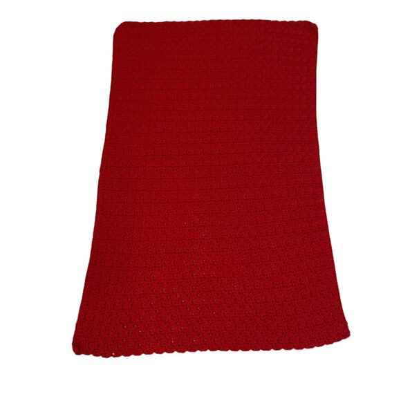 Handmade Red Crochet Shawl Soft Cozy Wrap Christmas Winter Warm Scarf 37" x 23" - Picture 7 of 7